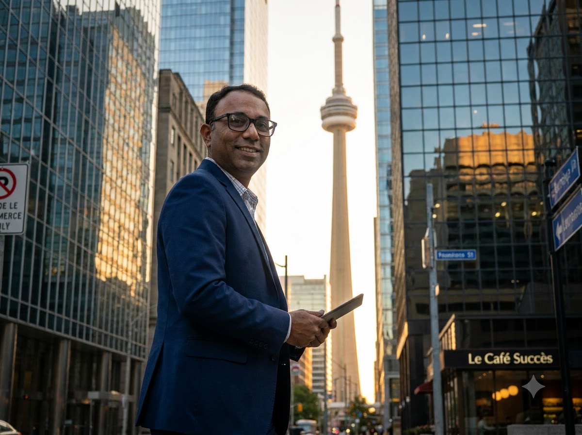 Rajesh Sir, French mentor for Indians in Canada, in downtown Toronto